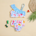Girls White Dinosaur Printed One Shoulder Top With Briefs Swimwear Sets Sets White 1-2 Y
