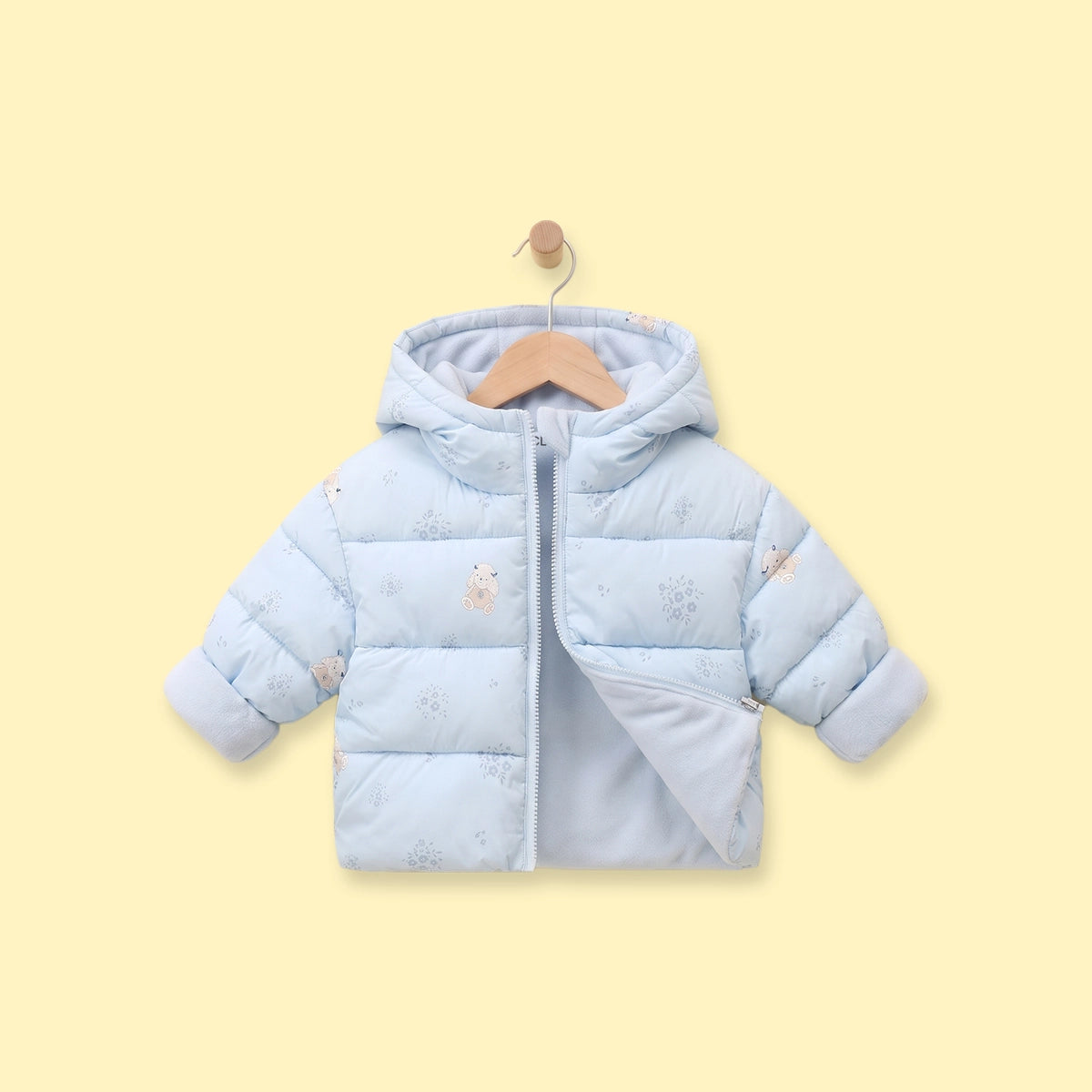 Girls Light Blue Floral Printed Zip-Up Hooded Puffer Jacket Coats & Jackets Light Blue 1-2 Y