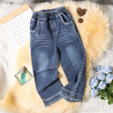 Girls Raw Edge Waist Straight Fit Denim