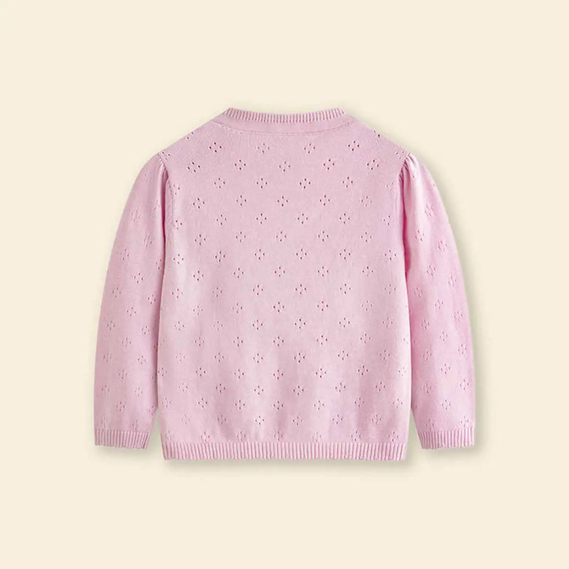 Girls Pink Strawberry Embroidered Long Sleeves Cardigan Sweaters & Cardigans