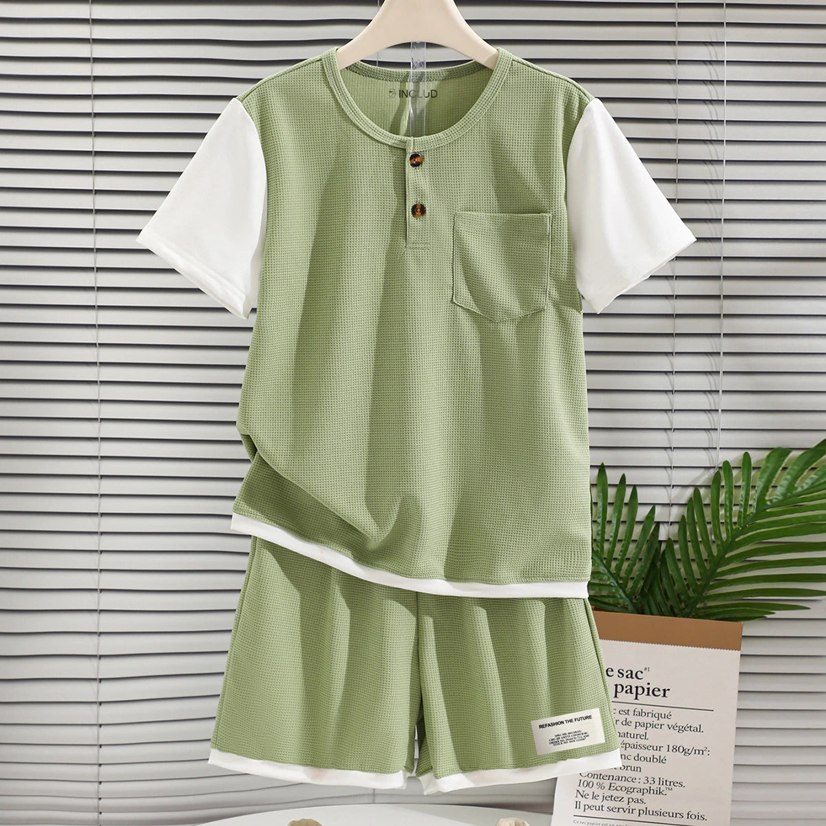 Boys Olive Green Colour-blocked T-Shirt & Shorts Co-ord Sets Sets Olive 7-8 Y