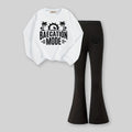 Girls White Typographic Printed Sweatshirt With Flared Pants Sets 2 pc. Sets White 7-8 Y