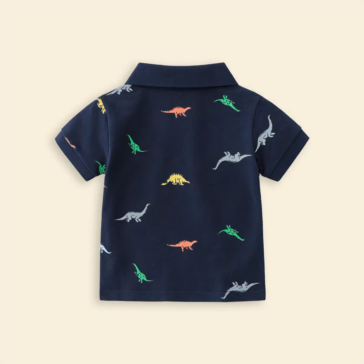 Boys Navy Blue Allover Dinosaur Printed Short Sleeves Polo T-Shirt Tshirts