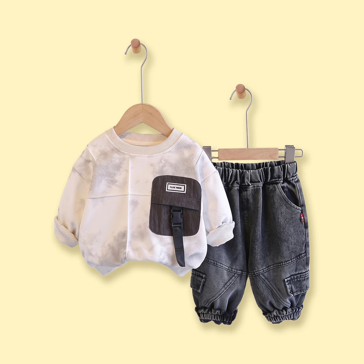 Boys White Tie & Dye Sweatshirt & Denim Cargo Pants Sets Sets White 1-2 Y