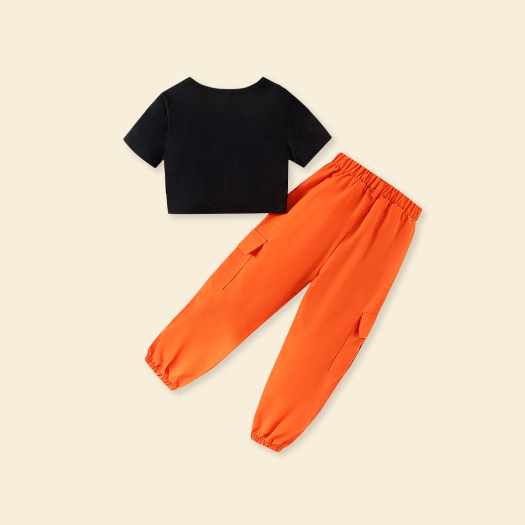 Girls Printed Crop Tee with Joggers Set Sets   