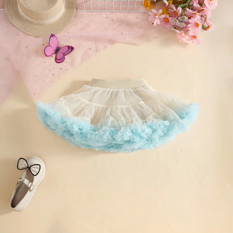 Girls Light Blue Butterfly Applique Halter Top With Tiered Tulle Tutu Skirt Sets Sets