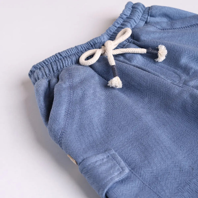 Boys Blue Self Design Shirt With Cargo Shorts Sets 2 pc. Sets