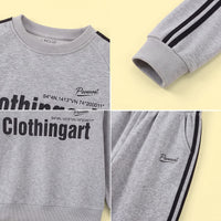 Boys Grey Typographic Printed Sweatshirt With Pants Set Sets