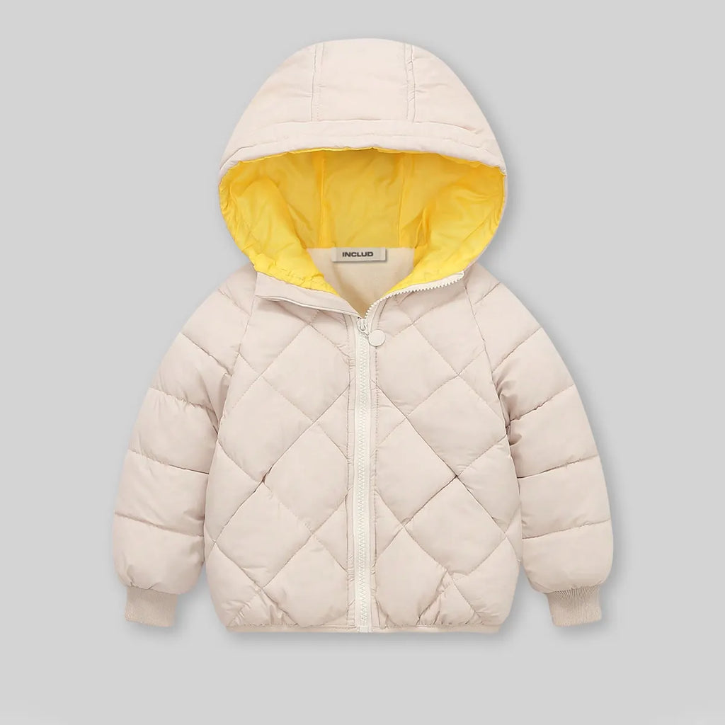 Boys Apricot Hooded Zip-up Puffer Jacket With Long Sleeves Coats & Jackets Apricot 3-4 Y