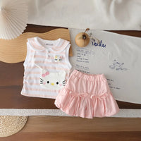 Girls Light Pink Striped Sleeveless Top With Shorts Sets 2 pc. Sets Light Pink 1-2 Y