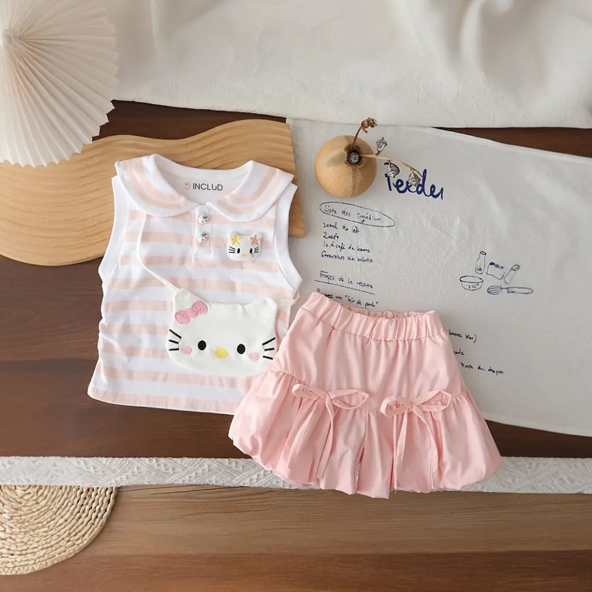 Girls Light Pink Striped Sleeveless Top With Shorts Sets 2 pc. Sets Light Pink 1-2 Y