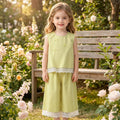 Girls Light Green Bow Applique Sleeveless Top With Pants Sets 2 pc. Sets Light Green 1-2 Y