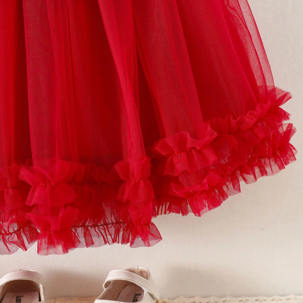 Girls Red Bow Applique Fit & Flare Dress Casual Dresses