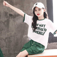 Girls Short Sleeve Typography Print T-Shirt With Shorts Set 2 pc. Sets   