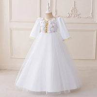 Girls White Embellished Fit & Flare Dress With Flower Appliques Casual Dresses