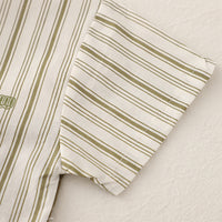 Boys Green Striped Short Sleeves Shirt With T-Shirt And Shorts Set Sets