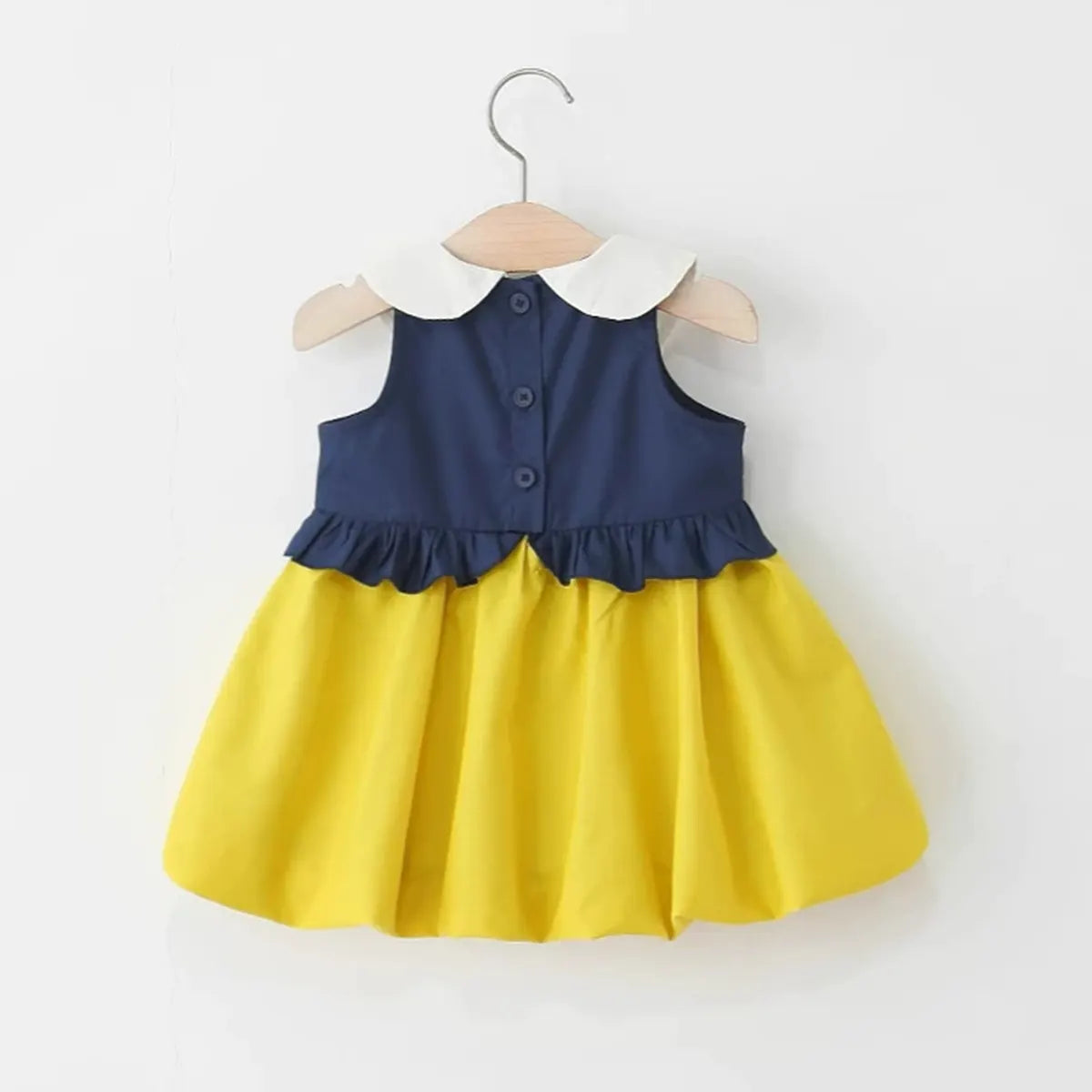 Girls Blue Colorblocked Sleeveless Fit & Flare Dress With Bow Detail Casual Dresses