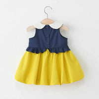 Girls Blue Colorblocked Sleeveless Fit & Flare Dress With Bow Detail Casual Dresses