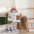 Boys Khaki Color-Blocked Shirt With T-Shirt And Cargo Shorts Set Sets Khaki 1-2 Y