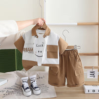 Boys Khaki Color-Blocked Shirt With T-Shirt And Cargo Shorts Set Sets Khaki 1-2 Y