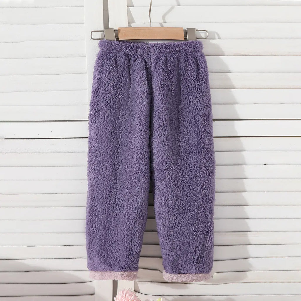 Girls Purple Polar Fleece Unicorn Embroidered Sweatshirt With Pants Sets Sets