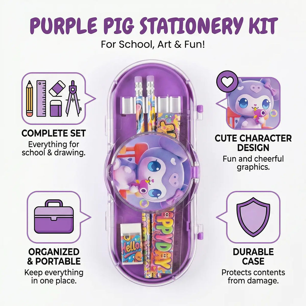 Cartoon Pencil Pouch Set for Kids Hard Case School Stationery Box Trending Accessories