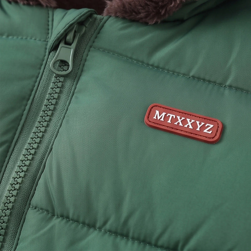 Boys Green Bear Ear On Hood Zip-up Puffer Jacket Coats & Jackets