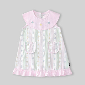 Girls Light Pink Star Striped Sleeveless A-line Dress Casual Dresses