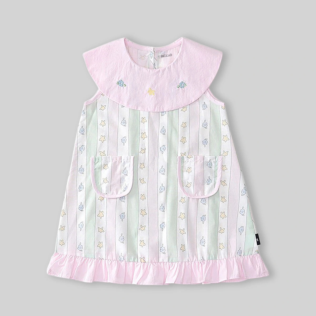 Girls Light Pink Star Striped Sleeveless A-line Dress Casual Dresses