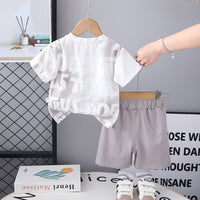 Boys Typographic Printed Contrast Pocket T-Shirt With Grey Shorts Set 2 pc. Sets