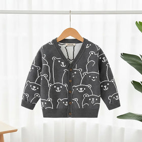 Boys Dark Grey Self-Design Button Down Cardigan Sweaters & Cardigans Dark Grey 1-2 Y