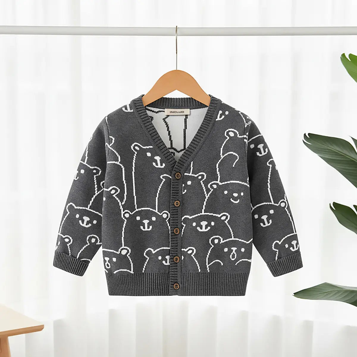 Boys Dark Grey Self-Design Button Down Cardigan Sweaters & Cardigans Dark Grey 1-2 Y