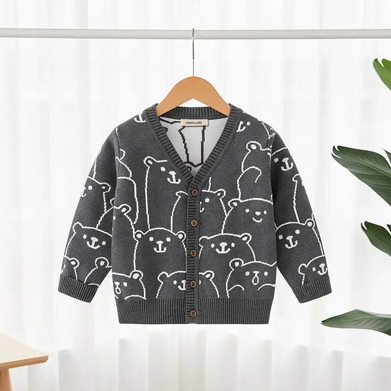 Boys Dark Grey Self-Design Button Down Cardigan Sweaters & Cardigans Dark Grey 1-2 Y