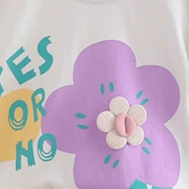 Girls Purple Flower Print Short Sleeves T-Shirt With Shorts Set Sets