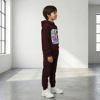 Boys Maroon K-Pop Fever Graphics Hoodie With Jogger Co-ord Sets Sets