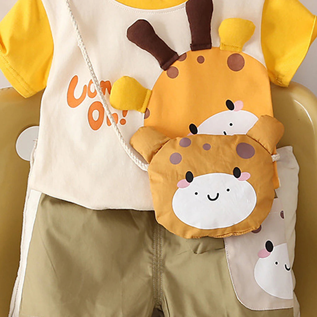 Boys Yellow Giraffe Graphic Short Sleeves T-Shirt With Elasticated Shorts Sets Sets