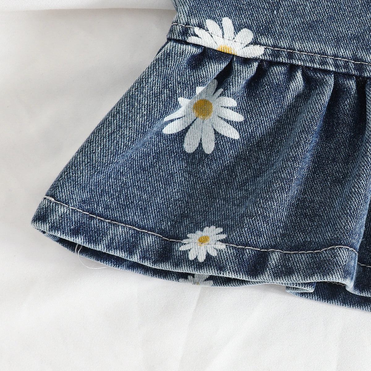 Girls Blue Denim Daisy Print Peplum Top With Pants Co-ord Sets Sets