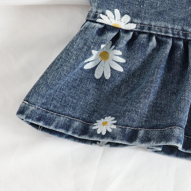 Girls Blue Denim Daisy Print Peplum Top With Pants Co-ord Sets Sets