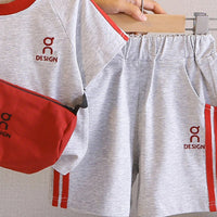 Boys Grey Printed Short Sleeve T-Shirt With Elasticated Shorts Sets Sets