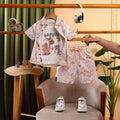 Boys Pink Animal Printed Short Sleeve Shirt With Printed T-Shirt and Shorts Sets Sets Pink 6-12 M