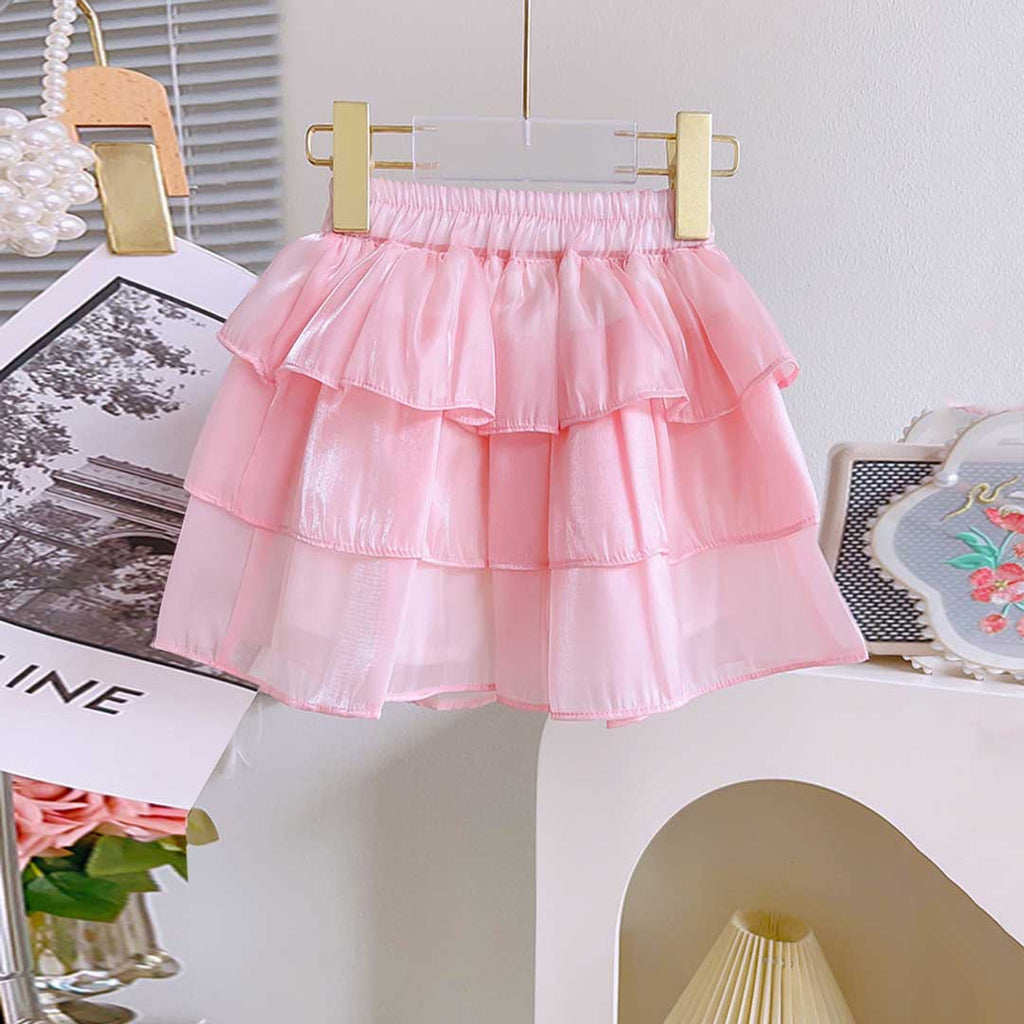 Girls Short Sleeve Floral Embroidery Top With Skirt Sets   
