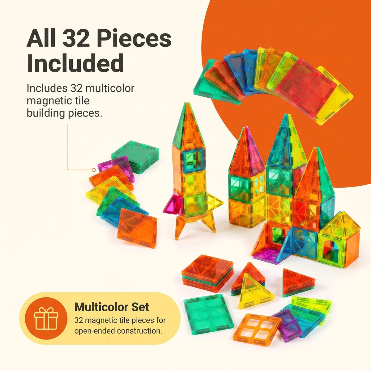 INCLUD 32 Pcs Magnetic Tiles Building Blocks - Build, Create & Explore Trending Accessories
