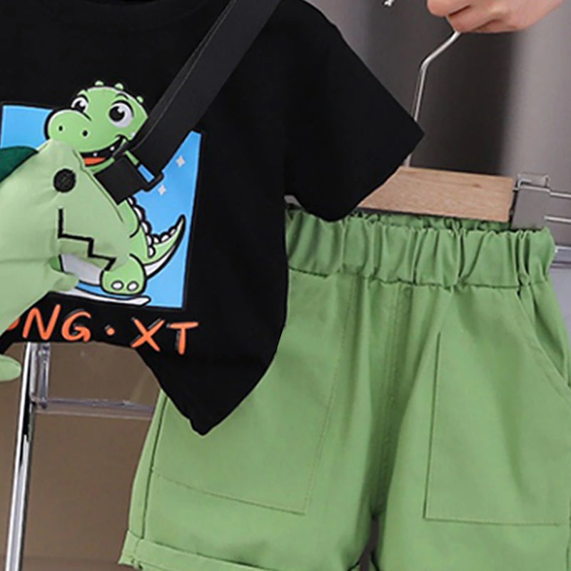 Boys Black Dinosaur Graphic Short Sleeve T-Shirt With Shorts Sets 2 pc. Sets