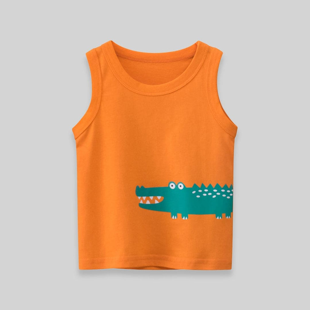 Boys Orange Printed Sleeveless Tank Vests Vests Orange 1-2 Y 