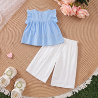 Girls Blue Flutter Sleeve Top With Pants Sets 2 pc. Sets