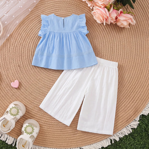 Girls Blue Flutter Sleeve Top With Pants Sets 2 pc. Sets