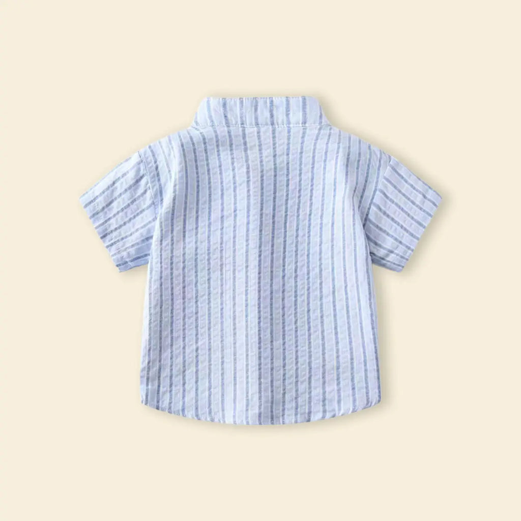 Boys Light Blue Stripes Shirt With Mandarin Collar Shirts