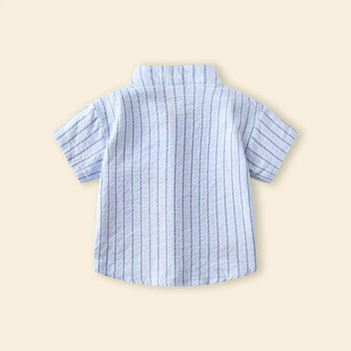 Boys Light Blue Stripes Shirt With Mandarin Collar Shirts