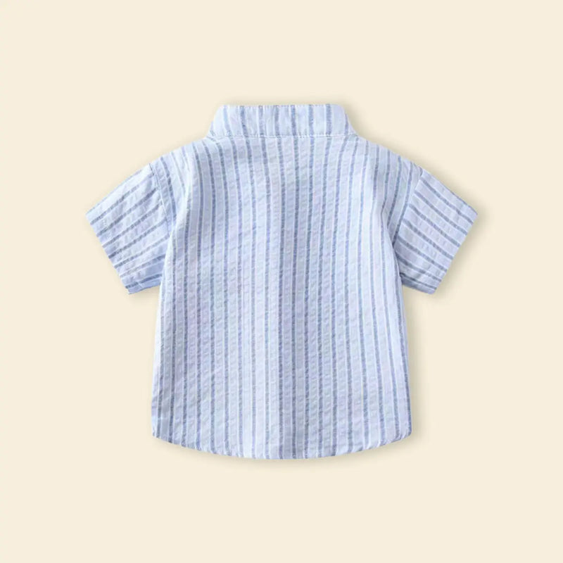 Boys Light Blue Stripes Shirt With Mandarin Collar Shirts