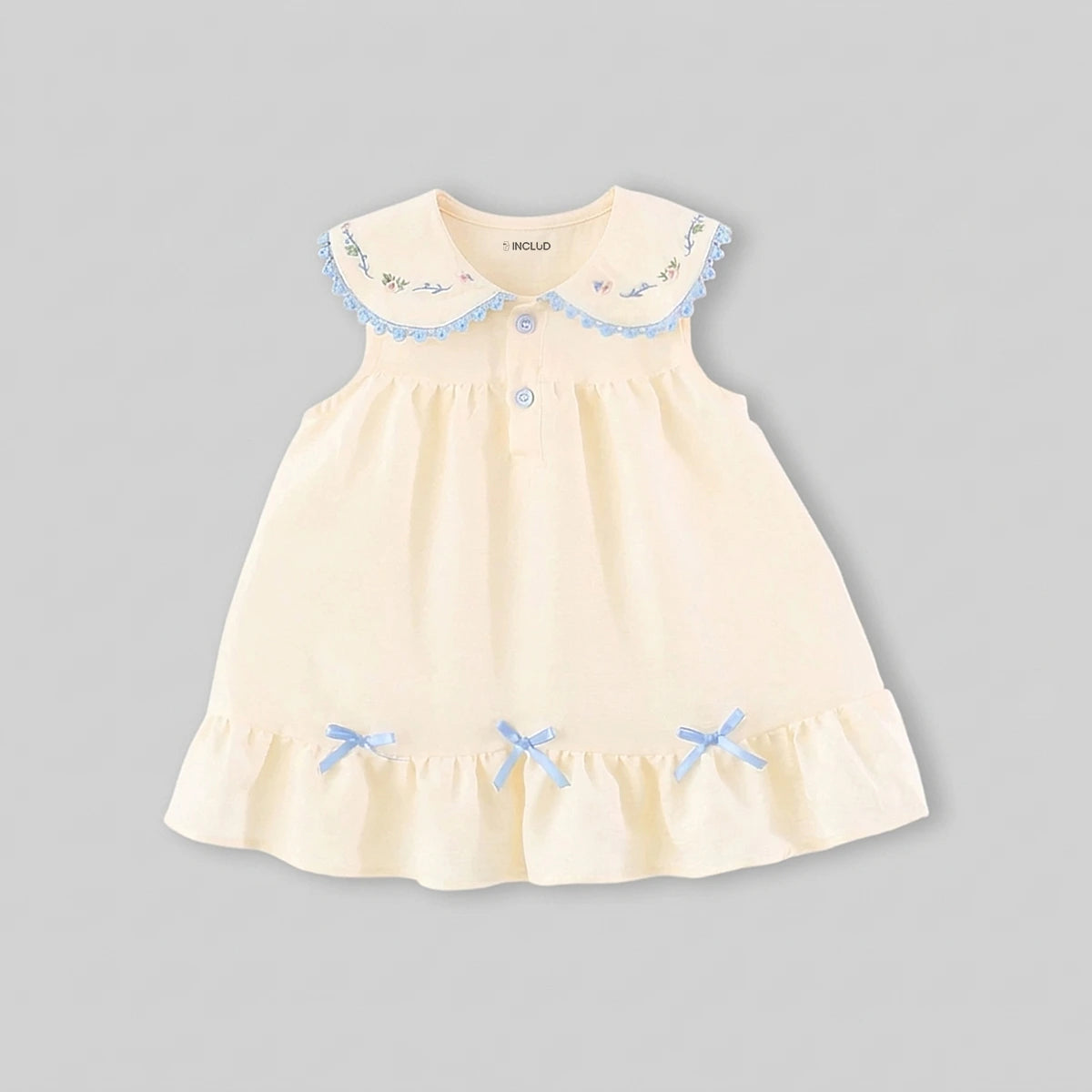 Girls Apricot Embroidered Peter Pan Collar A-Line Dress Casual Dresses